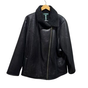 Lauren Ralph Lauren Faux-Shearling Moto Jacket Size 3x